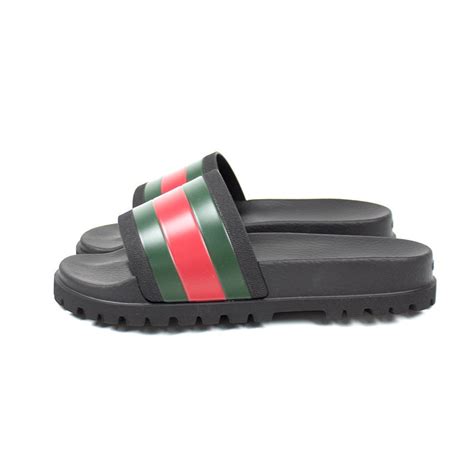 gucci striped sliders|gucci rubber platform slides.